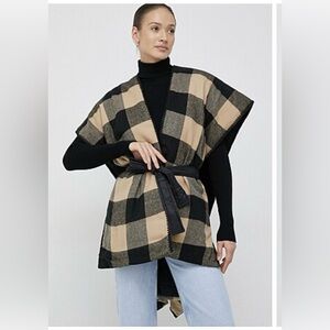 Oriana made in Italy Chic Plaid Black and Tan Women's Poncho